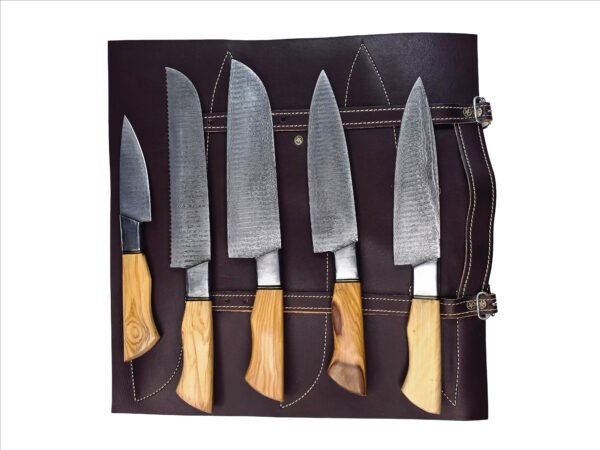 Damascus Steel Chef 5-Piece Knife Set.